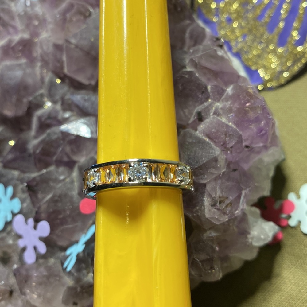 SS Eternity Band w Rotating Yellow Radiant cuts & Clear Round CZs/DMQ